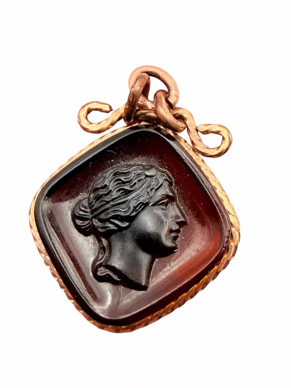 Antique Victorian Gold Filled Root Beer Glass Goddess Watch Fob Pendant